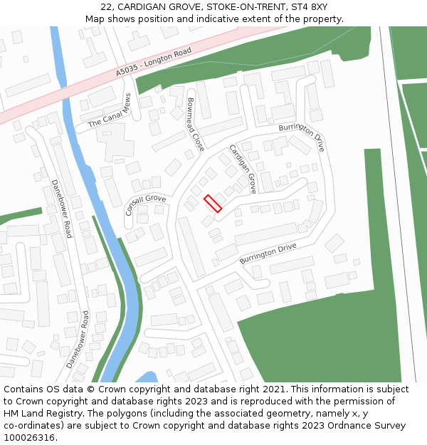 22, CARDIGAN GROVE, STOKE-ON-TRENT, ST4 8XY: Location map and indicative extent of plot