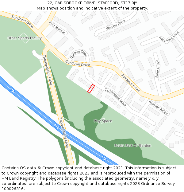 22, CARISBROOKE DRIVE, STAFFORD, ST17 9JY: Location map and indicative extent of plot