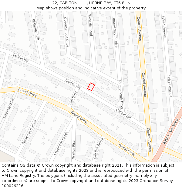 22, CARLTON HILL, HERNE BAY, CT6 8HN: Location map and indicative extent of plot