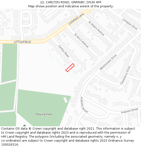 22, CARLTON ROAD, GRIMSBY, DN34 4PP: Location map and indicative extent of plot