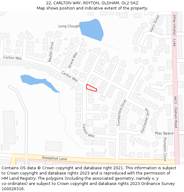 22, CARLTON WAY, ROYTON, OLDHAM, OL2 5AZ: Location map and indicative extent of plot
