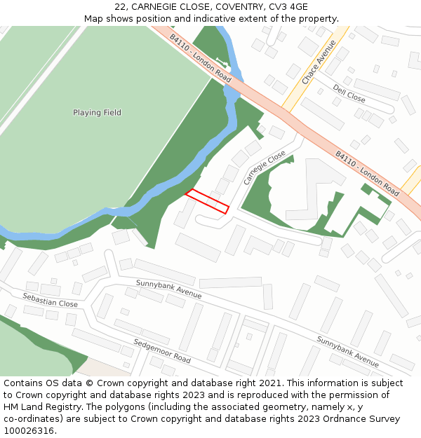 22, CARNEGIE CLOSE, COVENTRY, CV3 4GE: Location map and indicative extent of plot