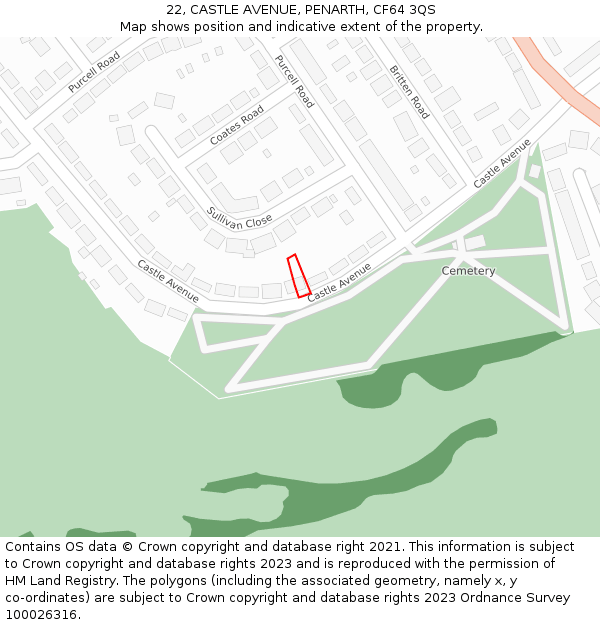 22, CASTLE AVENUE, PENARTH, CF64 3QS: Location map and indicative extent of plot