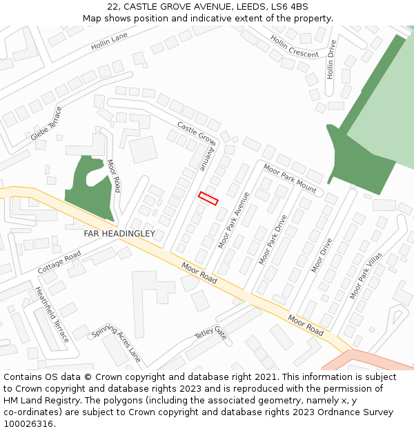 22, CASTLE GROVE AVENUE, LEEDS, LS6 4BS: Location map and indicative extent of plot