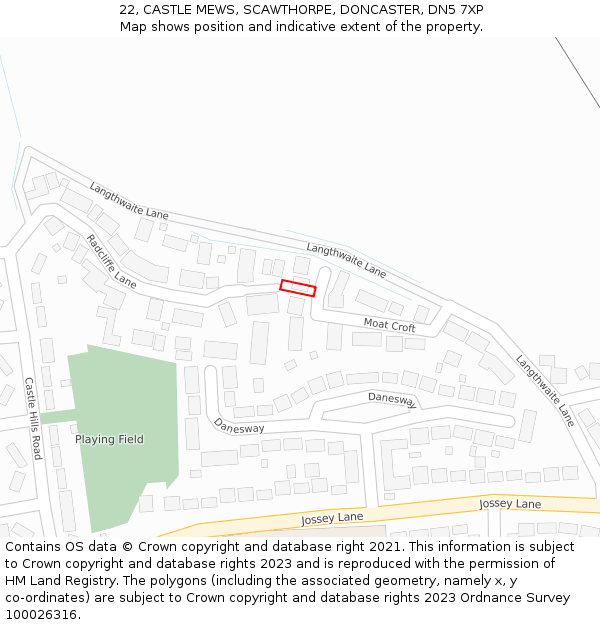 22, CASTLE MEWS, SCAWTHORPE, DONCASTER, DN5 7XP: Location map and indicative extent of plot