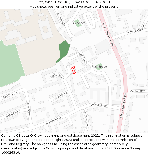 22, CAVELL COURT, TROWBRIDGE, BA14 0HH: Location map and indicative extent of plot