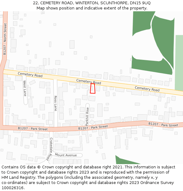 22, CEMETERY ROAD, WINTERTON, SCUNTHORPE, DN15 9UQ: Location map and indicative extent of plot