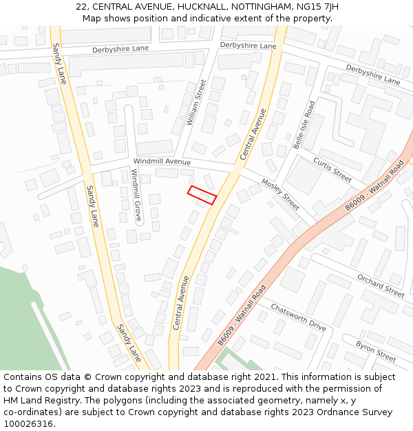 22, CENTRAL AVENUE, HUCKNALL, NOTTINGHAM, NG15 7JH: Location map and indicative extent of plot