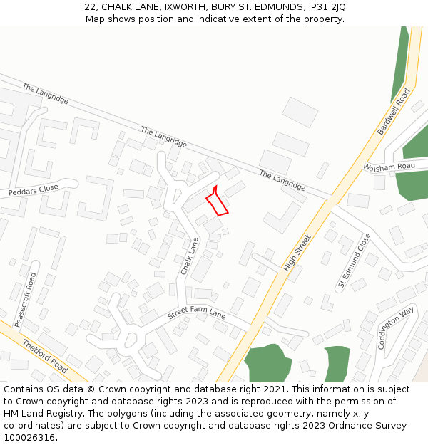 22, CHALK LANE, IXWORTH, BURY ST. EDMUNDS, IP31 2JQ: Location map and indicative extent of plot