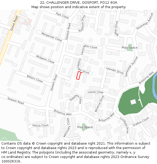 22, CHALLENGER DRIVE, GOSPORT, PO12 4GA: Location map and indicative extent of plot
