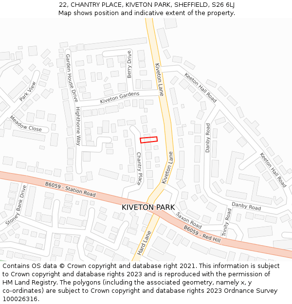 22, CHANTRY PLACE, KIVETON PARK, SHEFFIELD, S26 6LJ: Location map and indicative extent of plot