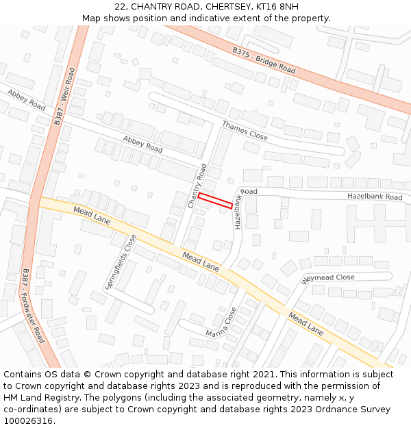 22, CHANTRY ROAD, CHERTSEY, KT16 8NH: Location map and indicative extent of plot