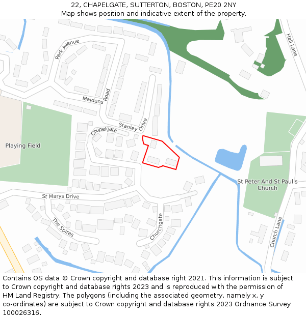 22, CHAPELGATE, SUTTERTON, BOSTON, PE20 2NY: Location map and indicative extent of plot