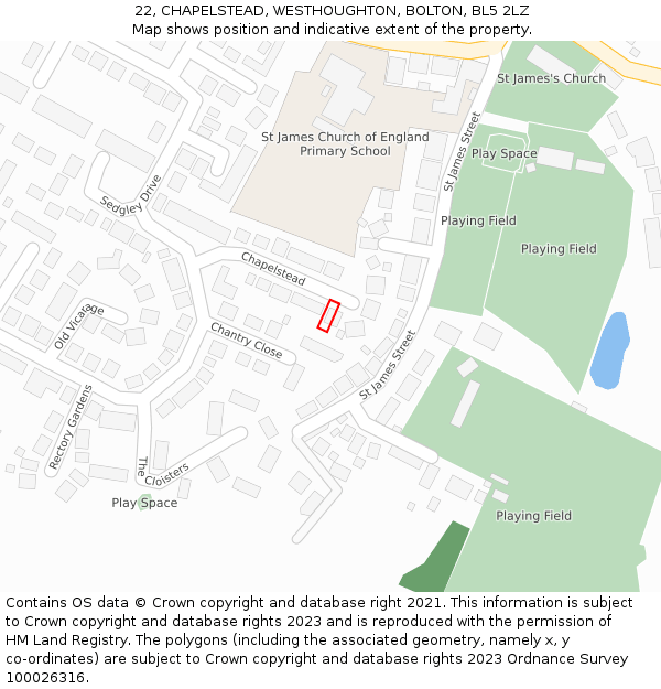 22, CHAPELSTEAD, WESTHOUGHTON, BOLTON, BL5 2LZ: Location map and indicative extent of plot