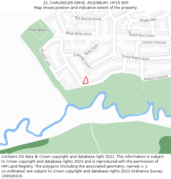 22, CHAUNDLER DRIVE, AYLESBURY, HP19 9DP: Location map and indicative extent of plot
