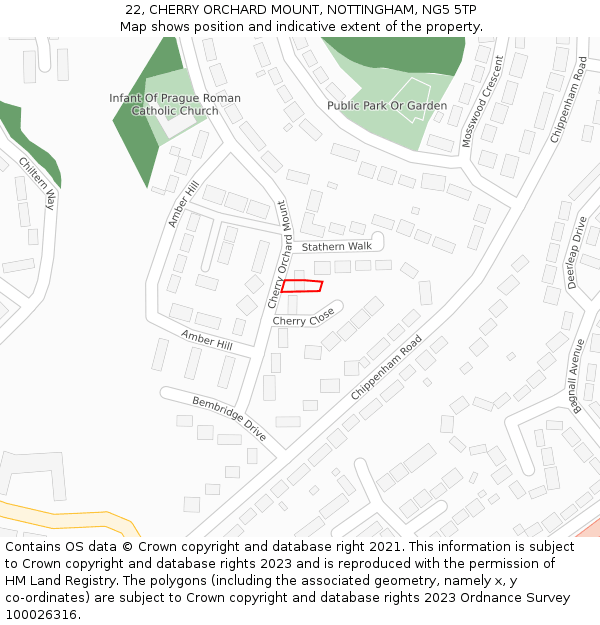 22, CHERRY ORCHARD MOUNT, NOTTINGHAM, NG5 5TP: Location map and indicative extent of plot