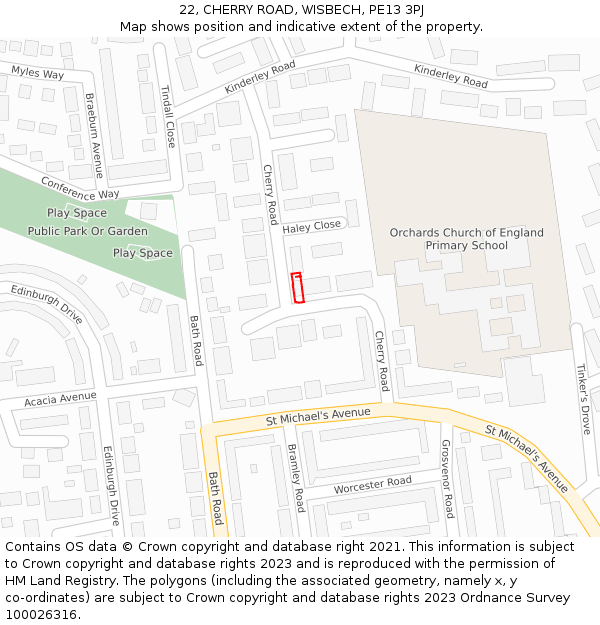 22, CHERRY ROAD, WISBECH, PE13 3PJ: Location map and indicative extent of plot