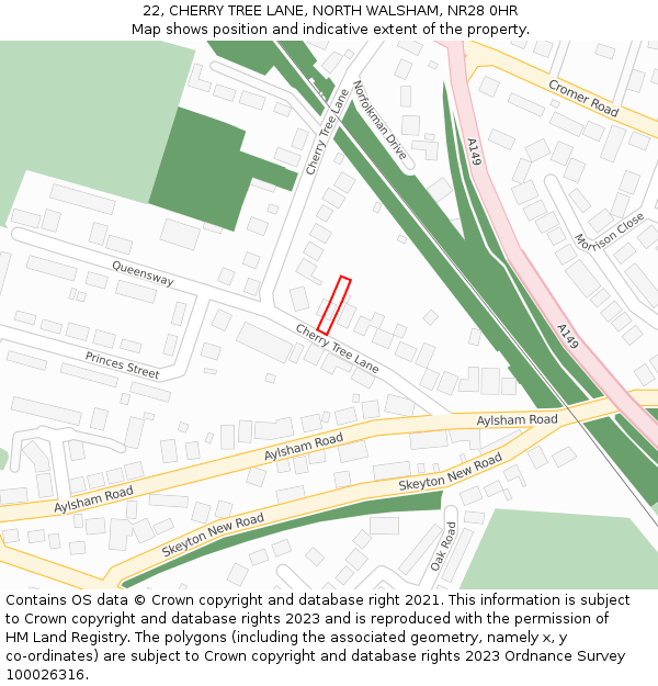 22, CHERRY TREE LANE, NORTH WALSHAM, NR28 0HR: Location map and indicative extent of plot
