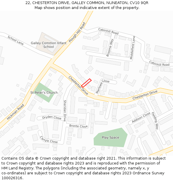 22, CHESTERTON DRIVE, GALLEY COMMON, NUNEATON, CV10 9QR: Location map and indicative extent of plot