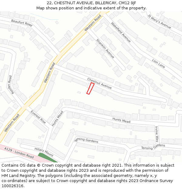 22, CHESTNUT AVENUE, BILLERICAY, CM12 9JF: Location map and indicative extent of plot