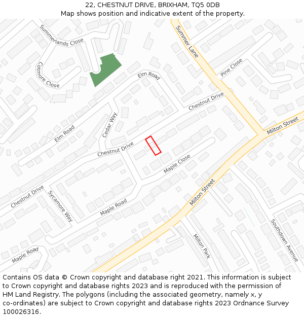 22, CHESTNUT DRIVE, BRIXHAM, TQ5 0DB: Location map and indicative extent of plot