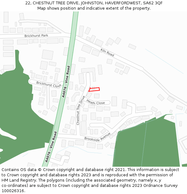 22, CHESTNUT TREE DRIVE, JOHNSTON, HAVERFORDWEST, SA62 3QF: Location map and indicative extent of plot