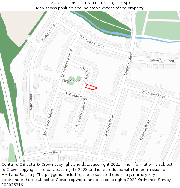 22, CHILTERN GREEN, LEICESTER, LE2 6JD: Location map and indicative extent of plot