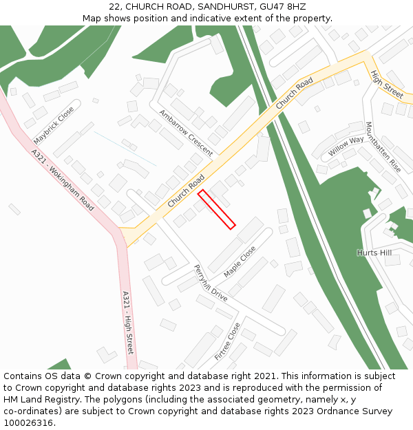 22, CHURCH ROAD, SANDHURST, GU47 8HZ: Location map and indicative extent of plot