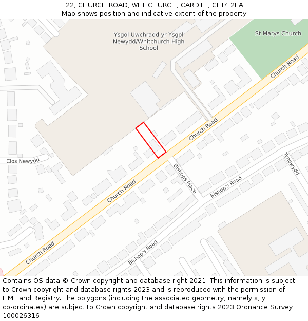 22, CHURCH ROAD, WHITCHURCH, CARDIFF, CF14 2EA: Location map and indicative extent of plot