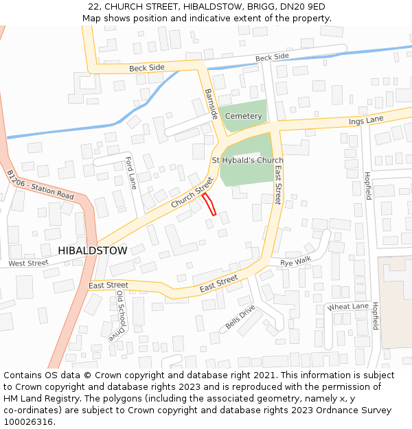 22, CHURCH STREET, HIBALDSTOW, BRIGG, DN20 9ED: Location map and indicative extent of plot