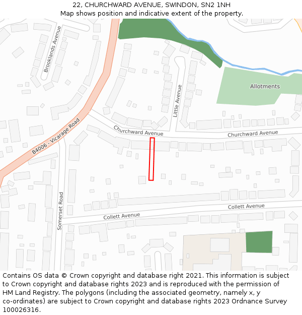 22, CHURCHWARD AVENUE, SWINDON, SN2 1NH: Location map and indicative extent of plot