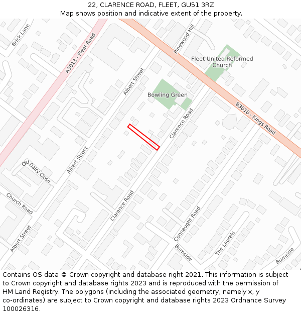 22, CLARENCE ROAD, FLEET, GU51 3RZ: Location map and indicative extent of plot