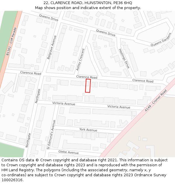 22, CLARENCE ROAD, HUNSTANTON, PE36 6HQ: Location map and indicative extent of plot