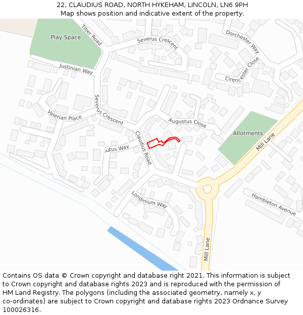 22, CLAUDIUS ROAD, NORTH HYKEHAM, LINCOLN, LN6 9PH: Location map and indicative extent of plot