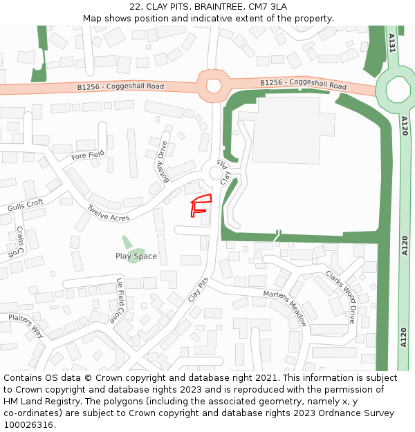 22, CLAY PITS, BRAINTREE, CM7 3LA: Location map and indicative extent of plot