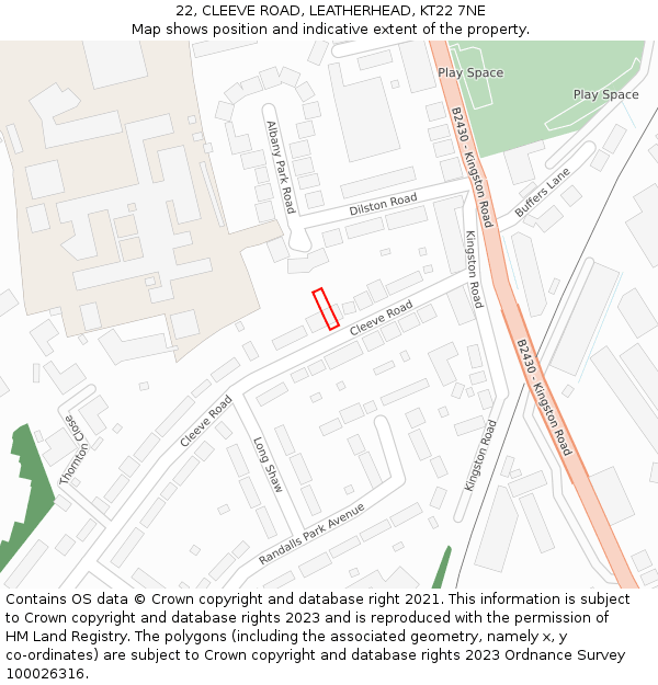 22, CLEEVE ROAD, LEATHERHEAD, KT22 7NE: Location map and indicative extent of plot