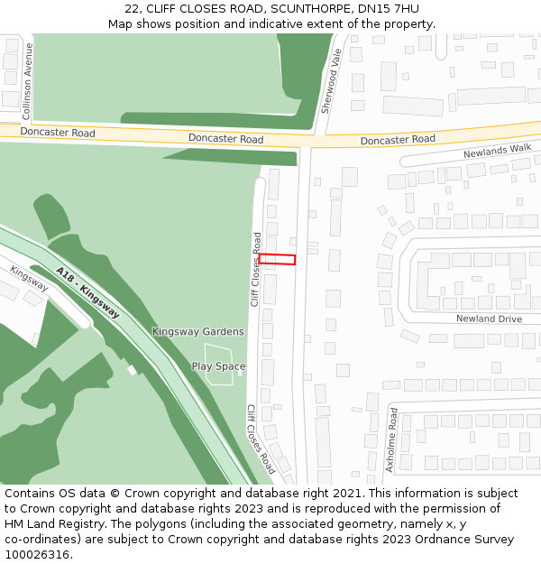 22, CLIFF CLOSES ROAD, SCUNTHORPE, DN15 7HU: Location map and indicative extent of plot