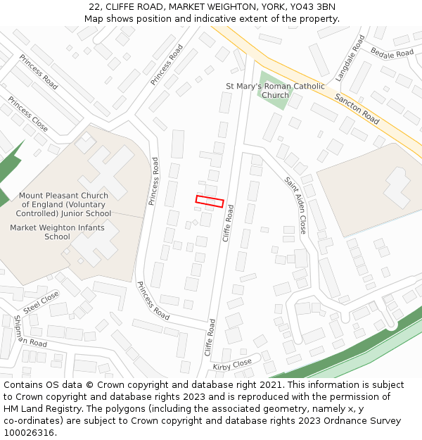 22, CLIFFE ROAD, MARKET WEIGHTON, YORK, YO43 3BN: Location map and indicative extent of plot