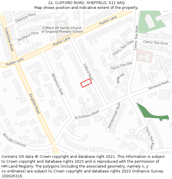 22, CLIFFORD ROAD, SHEFFIELD, S11 9AQ: Location map and indicative extent of plot