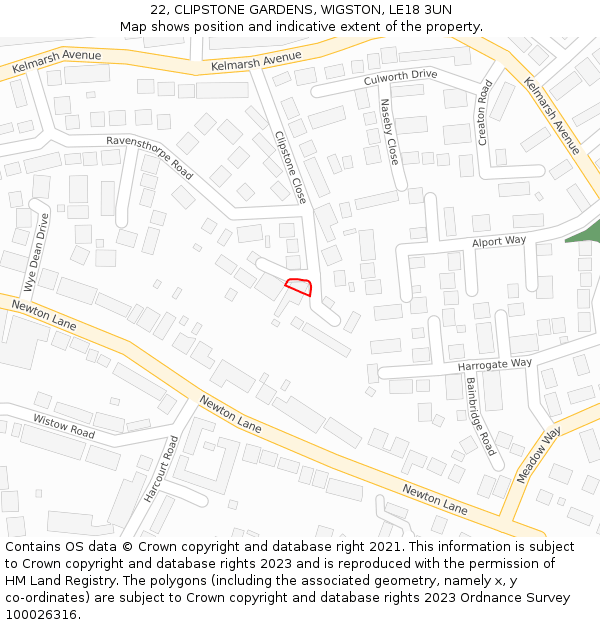 22, CLIPSTONE GARDENS, WIGSTON, LE18 3UN: Location map and indicative extent of plot