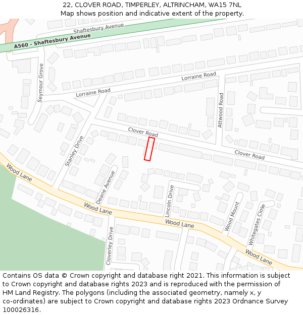 22, CLOVER ROAD, TIMPERLEY, ALTRINCHAM, WA15 7NL: Location map and indicative extent of plot
