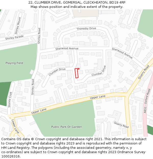 22, CLUMBER DRIVE, GOMERSAL, CLECKHEATON, BD19 4RP: Location map and indicative extent of plot