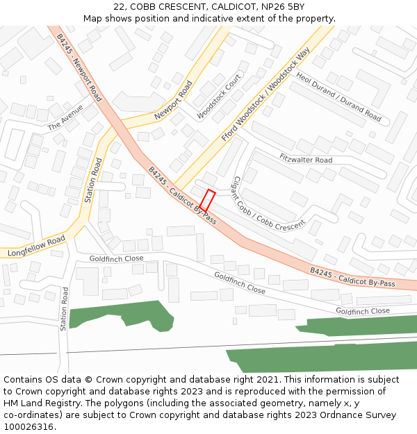 22, COBB CRESCENT, CALDICOT, NP26 5BY: Location map and indicative extent of plot