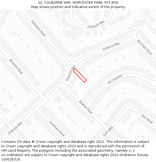 22, COLBORNE WAY, WORCESTER PARK, KT4 8NG: Location map and indicative extent of plot