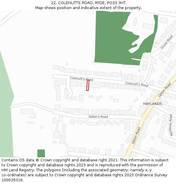 22, COLENUTTS ROAD, RYDE, PO33 3HT: Location map and indicative extent of plot