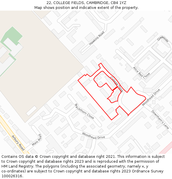 22, COLLEGE FIELDS, CAMBRIDGE, CB4 1YZ: Location map and indicative extent of plot