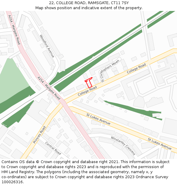 22, COLLEGE ROAD, RAMSGATE, CT11 7SY: Location map and indicative extent of plot
