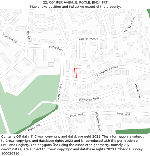 22, CONIFER AVENUE, POOLE, BH14 8RT: Location map and indicative extent of plot