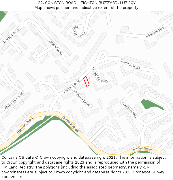 22, CONISTON ROAD, LEIGHTON BUZZARD, LU7 2QY: Location map and indicative extent of plot