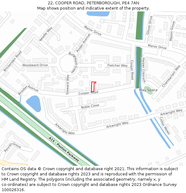22, COOPER ROAD, PETERBOROUGH, PE4 7AN: Location map and indicative extent of plot